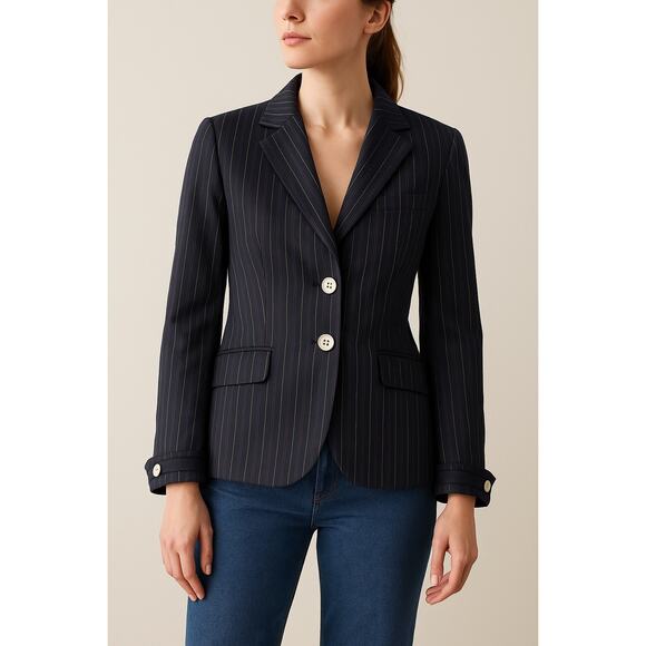 Vintage Sonia Bogner Navy Blazer Pinstripes Fitted Jacket Size 8 Single 38 - Picture 1 of 9